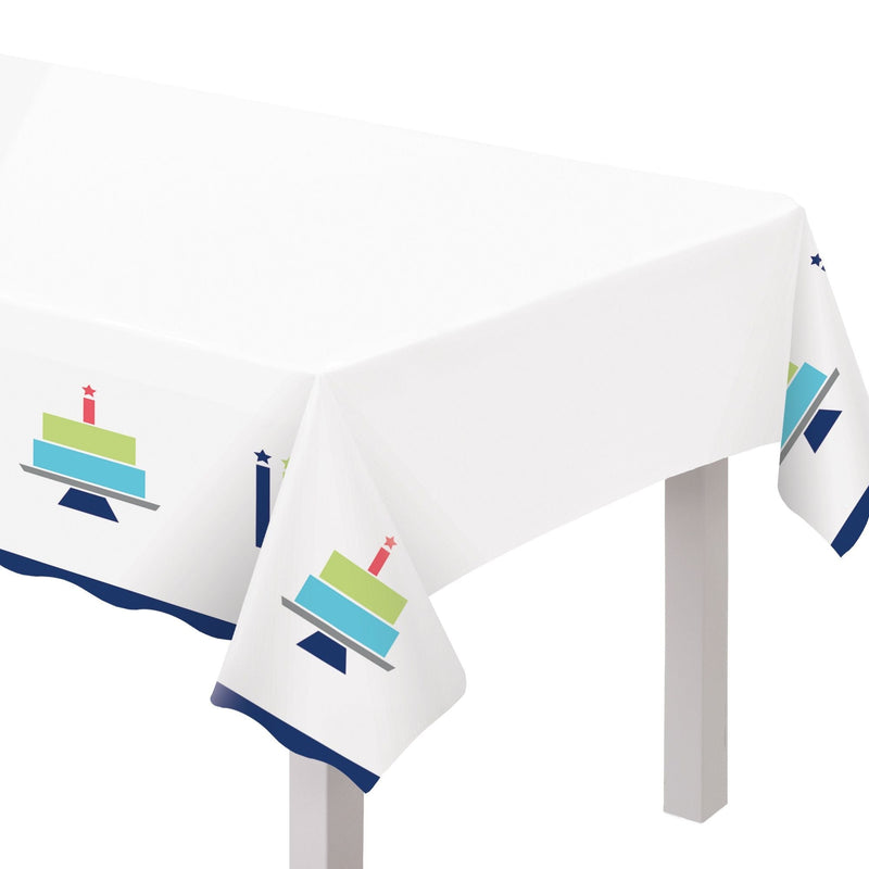 Modern Birthday Cake Reusable Plastic Table Cover, 54x102-in, For Indoor/Outdoor Use C1875