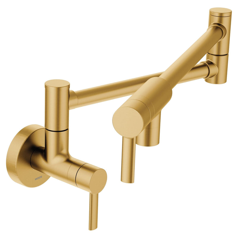 Modern Single Handle Swing Arm Wall Mount Pot Filler Kitchen Faucet, Brushed Gold N8899