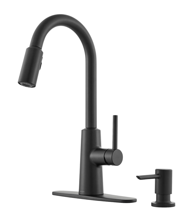 Nori Single Handle Pulldown Kitchen Faucet with Soap Dispenser, Matte Black V8632
