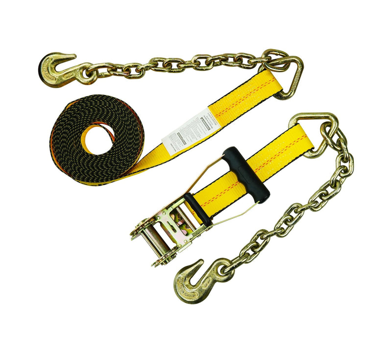 10,000-lb Commercial Ratchet Tie Down Strap, with 18-in Chain, 2-in x 27-ft G9316