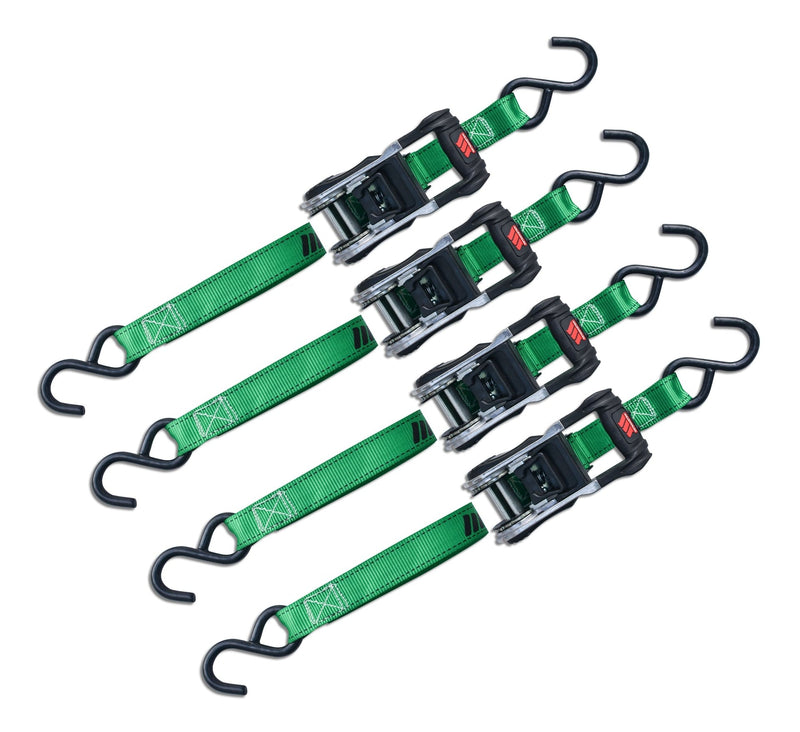 1,500-lb Ratchet Tie Down, with Padded D-Handle, 1-in x 14-ft, 4-pk, Green P2310