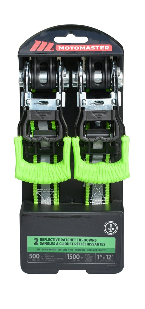 1,500-lb Reflective Ratchet Tie-Down Strap with Padded D-Handle, 1-in x 12-ft, 2-pk N8953