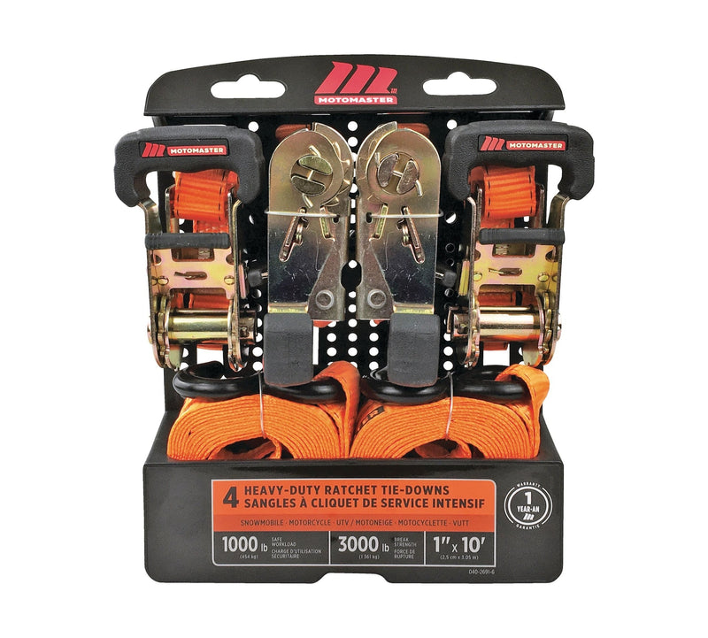 3,000-lb Ratchet Tie Down Straps, with Power Grip Padded Handles, 1-in x 10-ft, 4-pk B1712