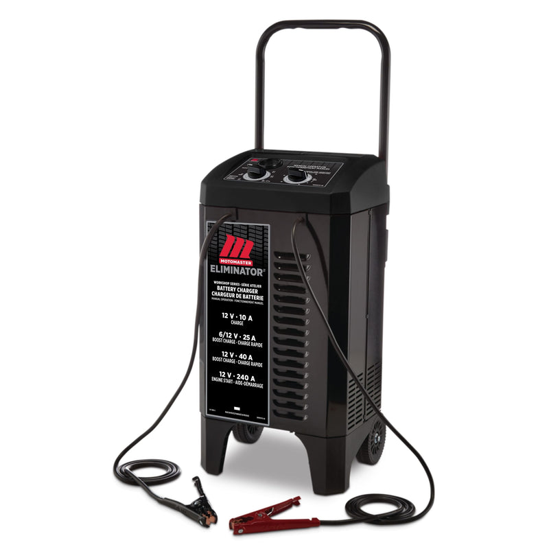 Eliminator Workshop Series Wheeled Battery Charger, Manually-Operated, 40/25/10-Amp, 6 & 12V, with 240-Amp Engine Start E2453