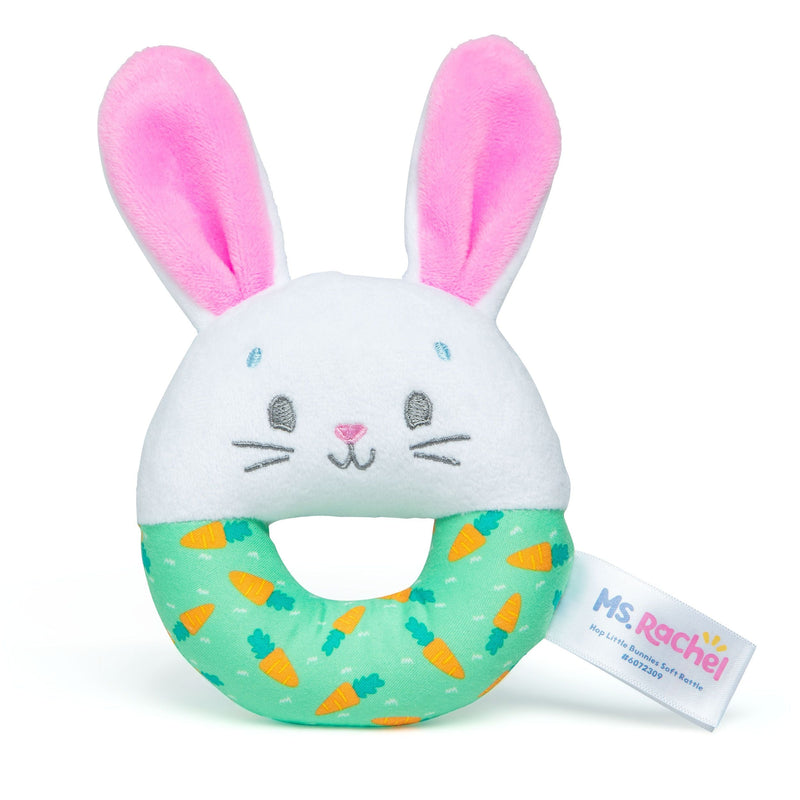 Hop Little Bunnies Soft Rattle Toy, Baby Teething Toys with Plush Bunny Cover, Toddler Toys I2633