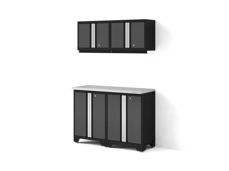 Bold 3.0 Series All-in-One Lockable Steel Garage Cabinetry Set with Stainless Steel Top, Black/Grey, 48-in x 18-in x 76.75-in, 5-pc T6697