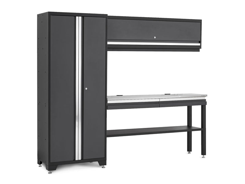 Bold 3.0 Series All-in-One Lockable Steel Garage Cabinetry Set with Stainless Steel Top, Grey, 90-in x 18-in x 72-in, 4-pc O2940
