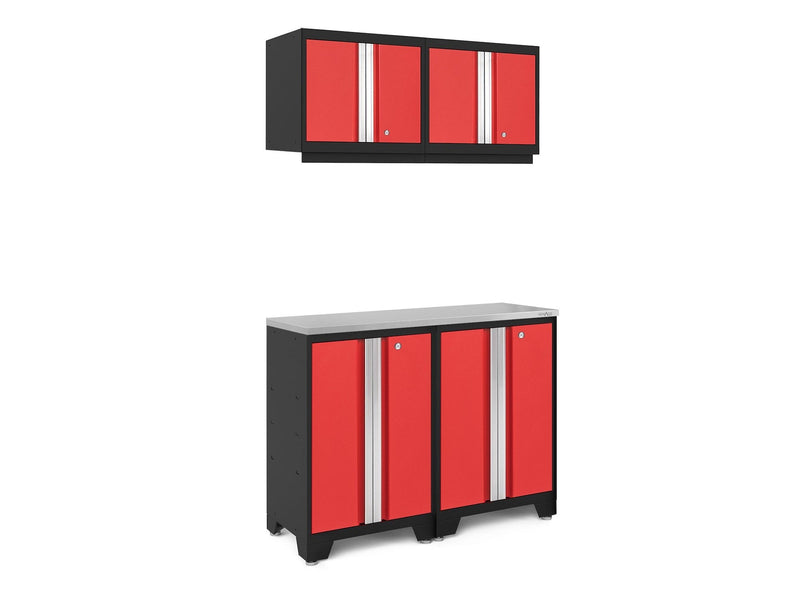 Bold 3.0 Series All-in-One Lockable Steel Garage Cabinetry Set with Stainless Steel Top, Black/Red, 48-in x 18-in x 76.75-in, 5-pc R8037