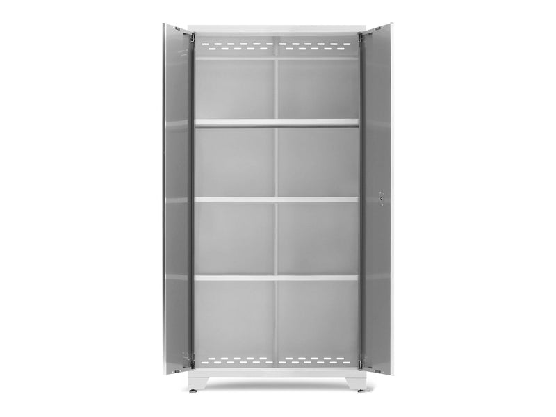 Bold Series Lockable 24-Gauge Steel RTA Storage Locker with 3 Shelves, Platinum/White, 36-in O1185
