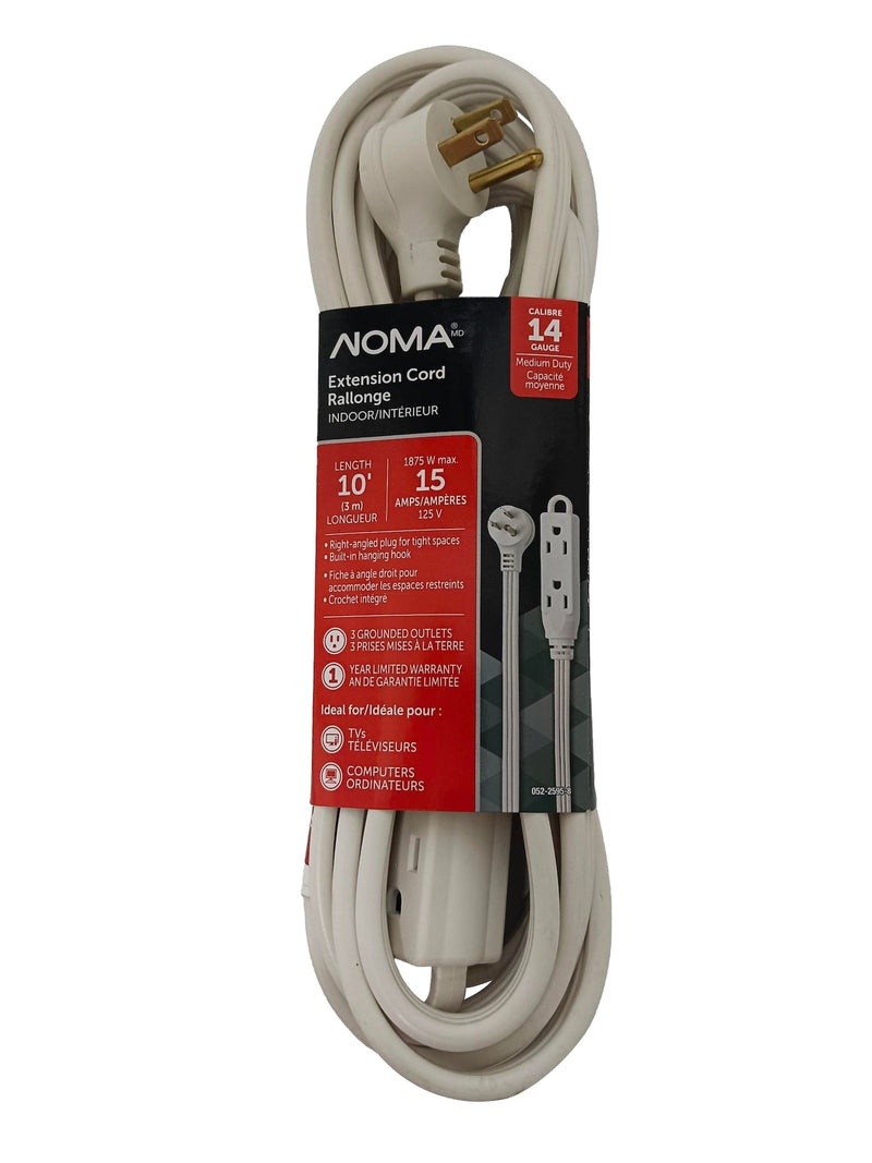 14/3 Indoor Extension Cord with Right Angle Plug, 3 Grounded Outlets, White E8280