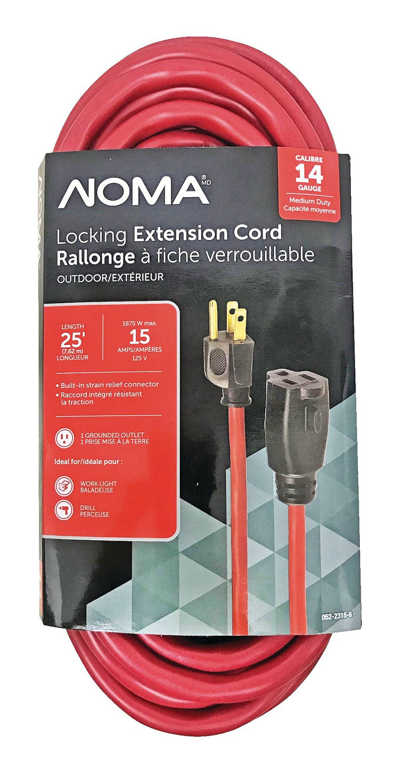 14/3 Outdoor Extension Cord with Grounded Outlet & Locking Connector, Red V2313