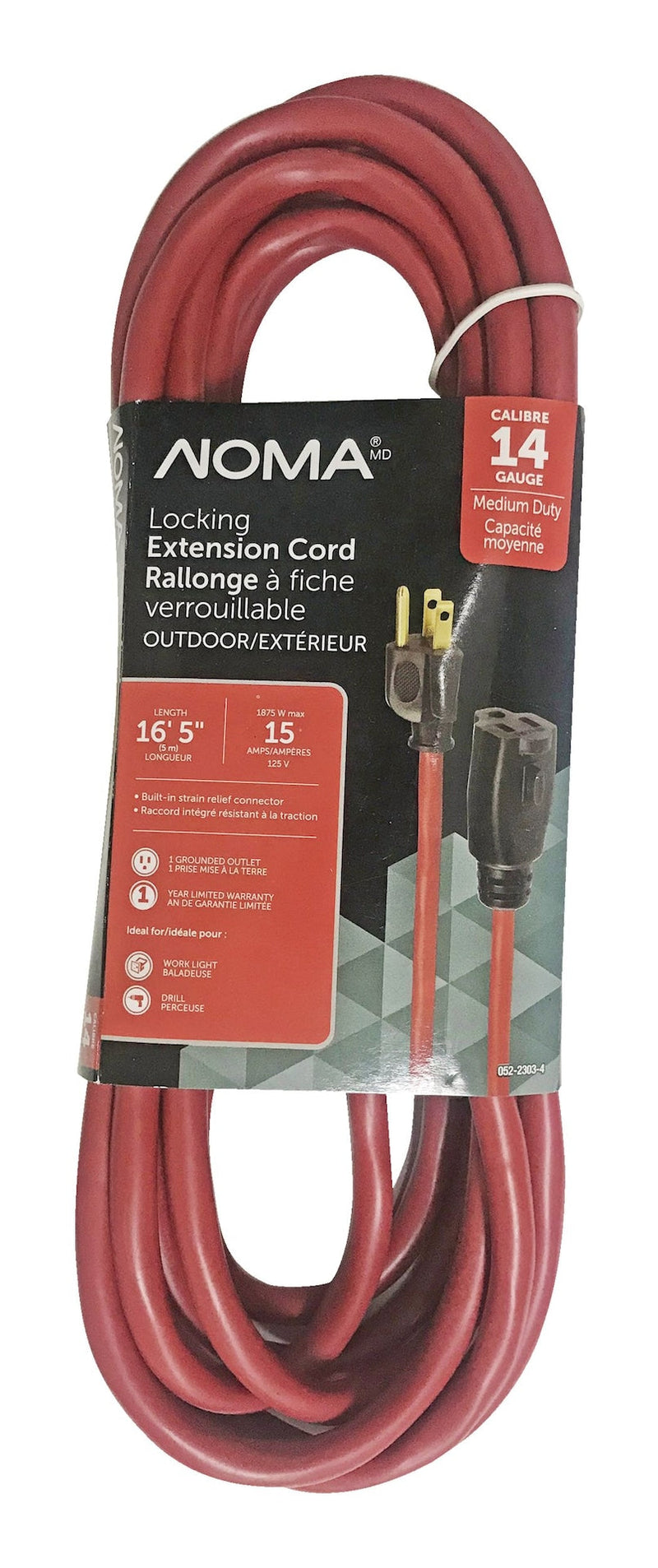 16-ft 5-in 14/3 Outdoor Extension Cord with Grounded Outlet and Locking Connector, Red K6209