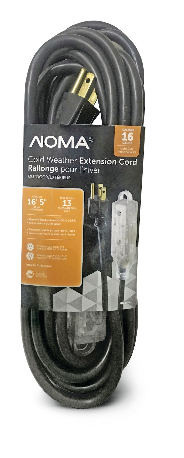 16/3 Extreme Cold Weather Outdoor Extension Cord with Lighted End, Flexible, Black F9313