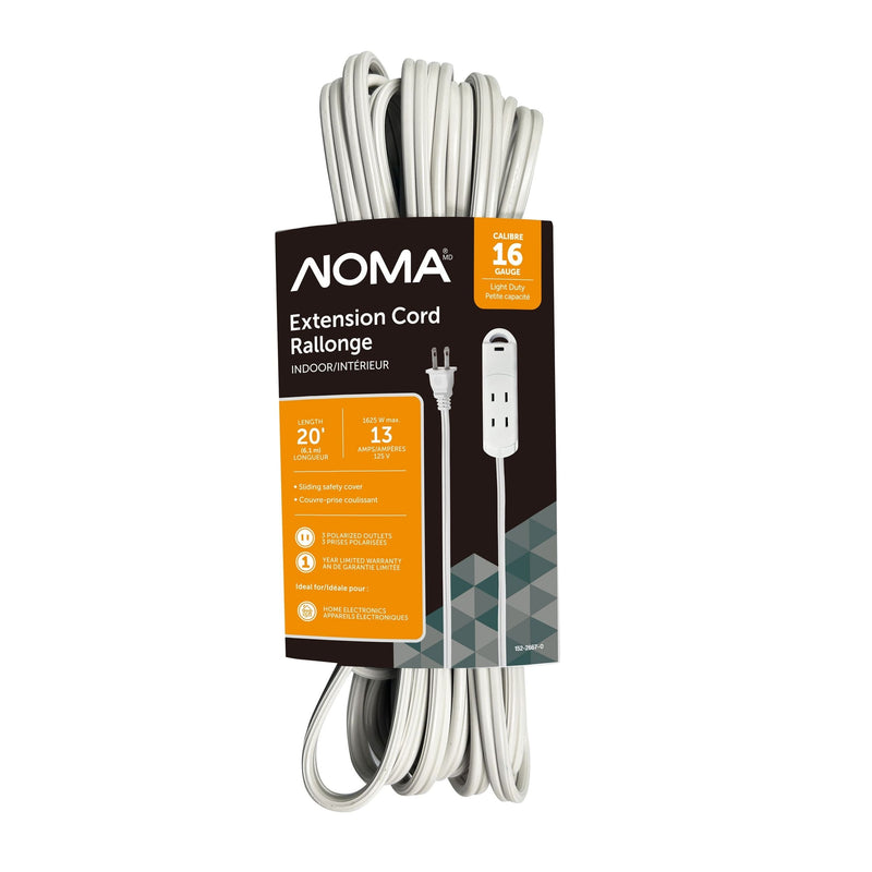 20-ft 13A 3-Outlet/1-USB-C Light-Duty 16-Gauge White Indoor Extension Cord V0257