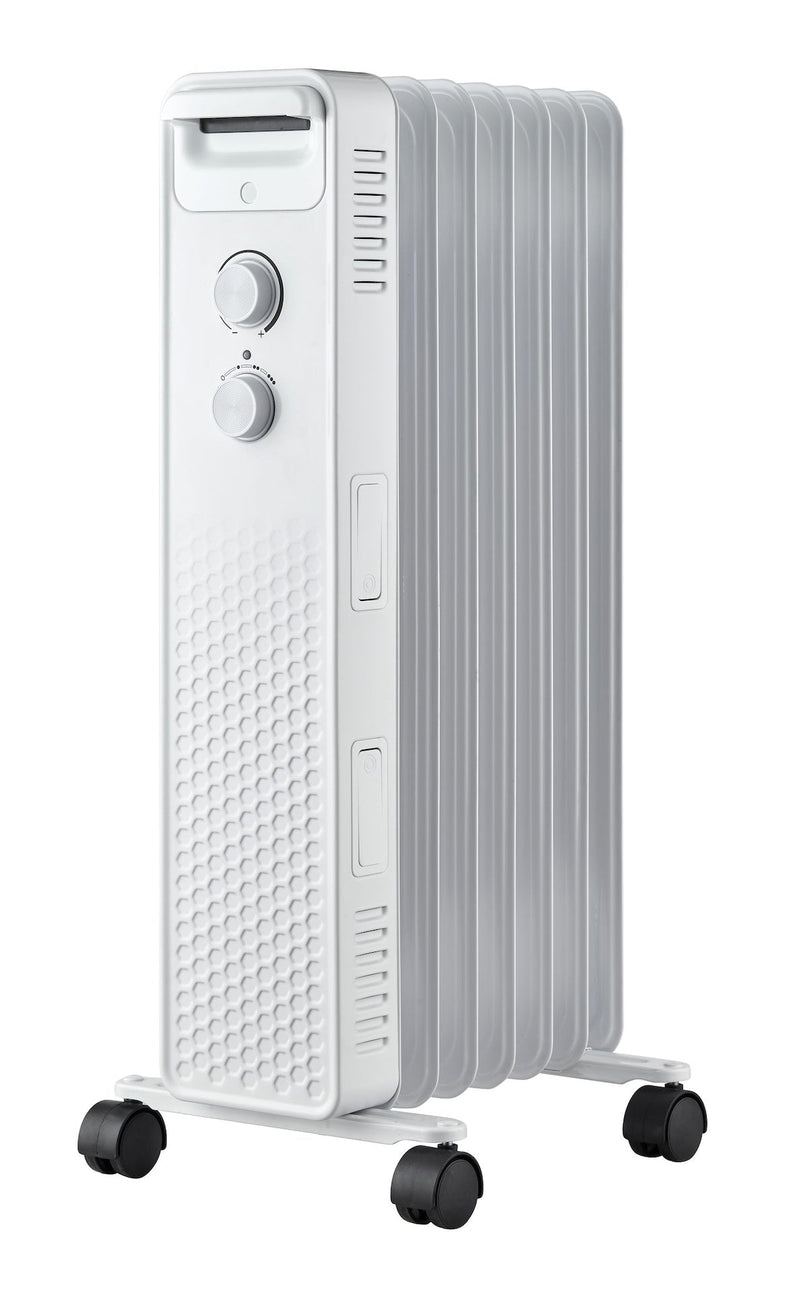 3-Setting Mechanical Oil Filled Heater with Adjustable Thermostat, Castors & Handle, 1500W, White I4393
