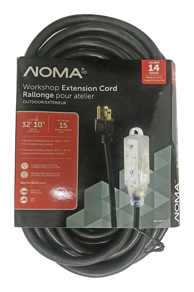 32-ft 10-in 14/3 Outdoor Extension Cord with 3 Grounded Outlets and Lighted End, Black E9038