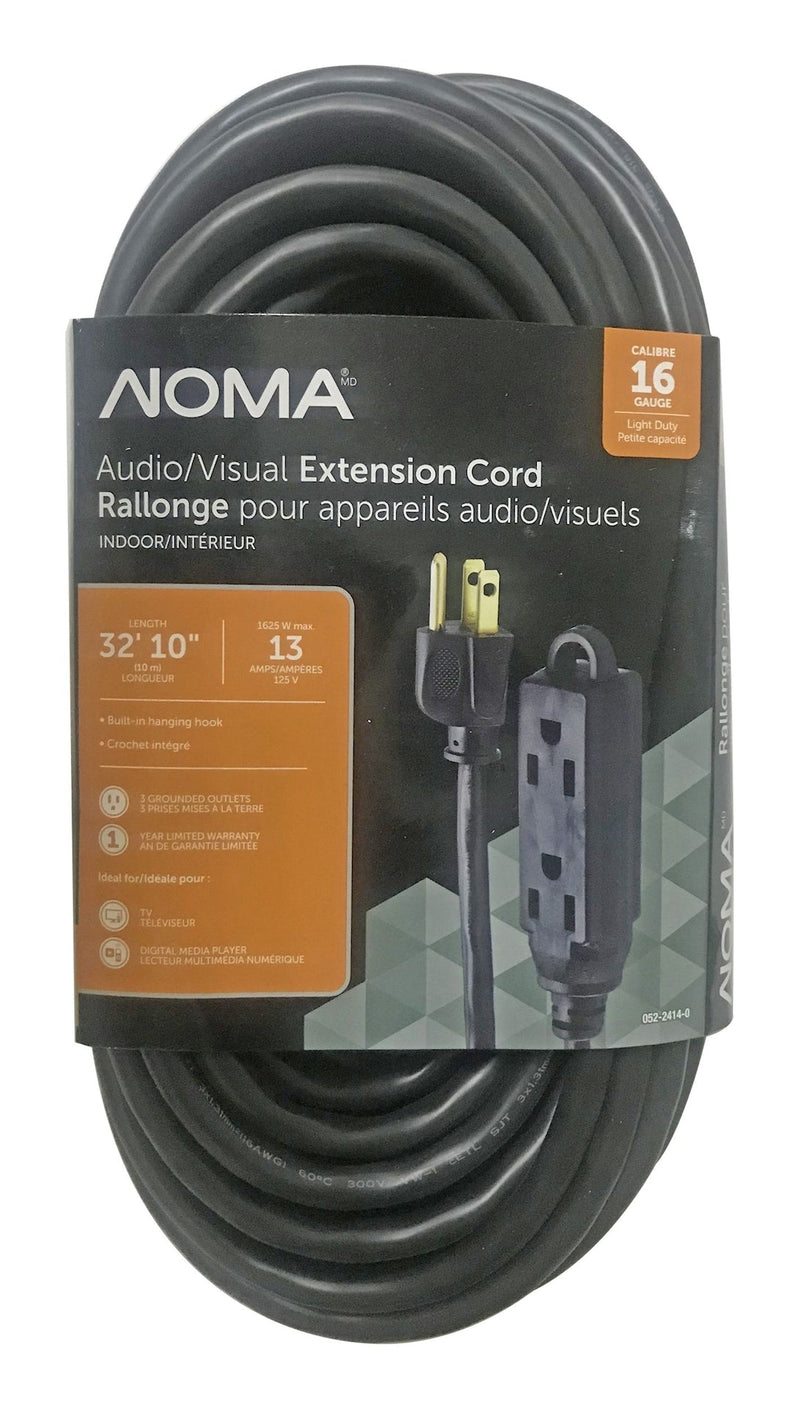 32-ft 10-in 16/3 Light Duty Extension Cord with 3 Grounded Outlets. Audio / Visual, Black W7161