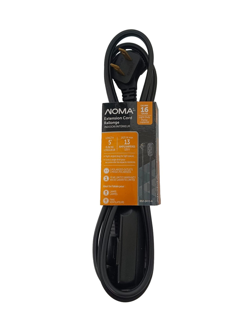 5' 16/2 Light Duty Extension Cord with 3 Outlets, Black O5204