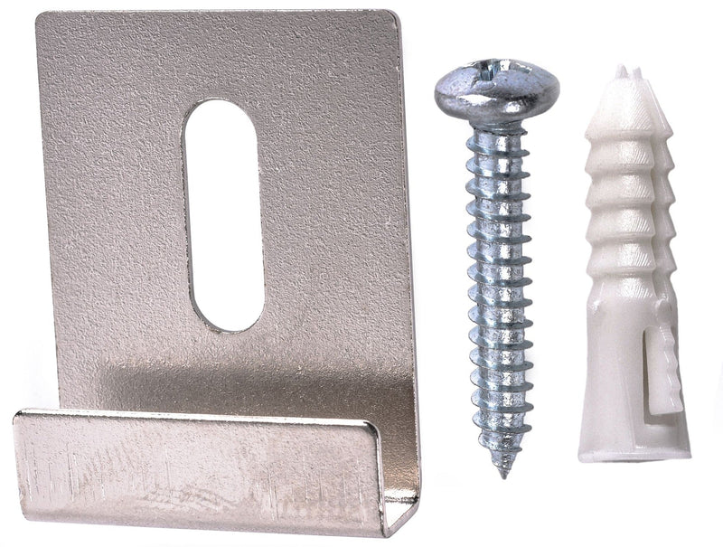 Wide-Channel Mirror Clip, For Frameless Mirrors, Steel Construction, 20-lb Capacity, Silver, 4-pk T5036