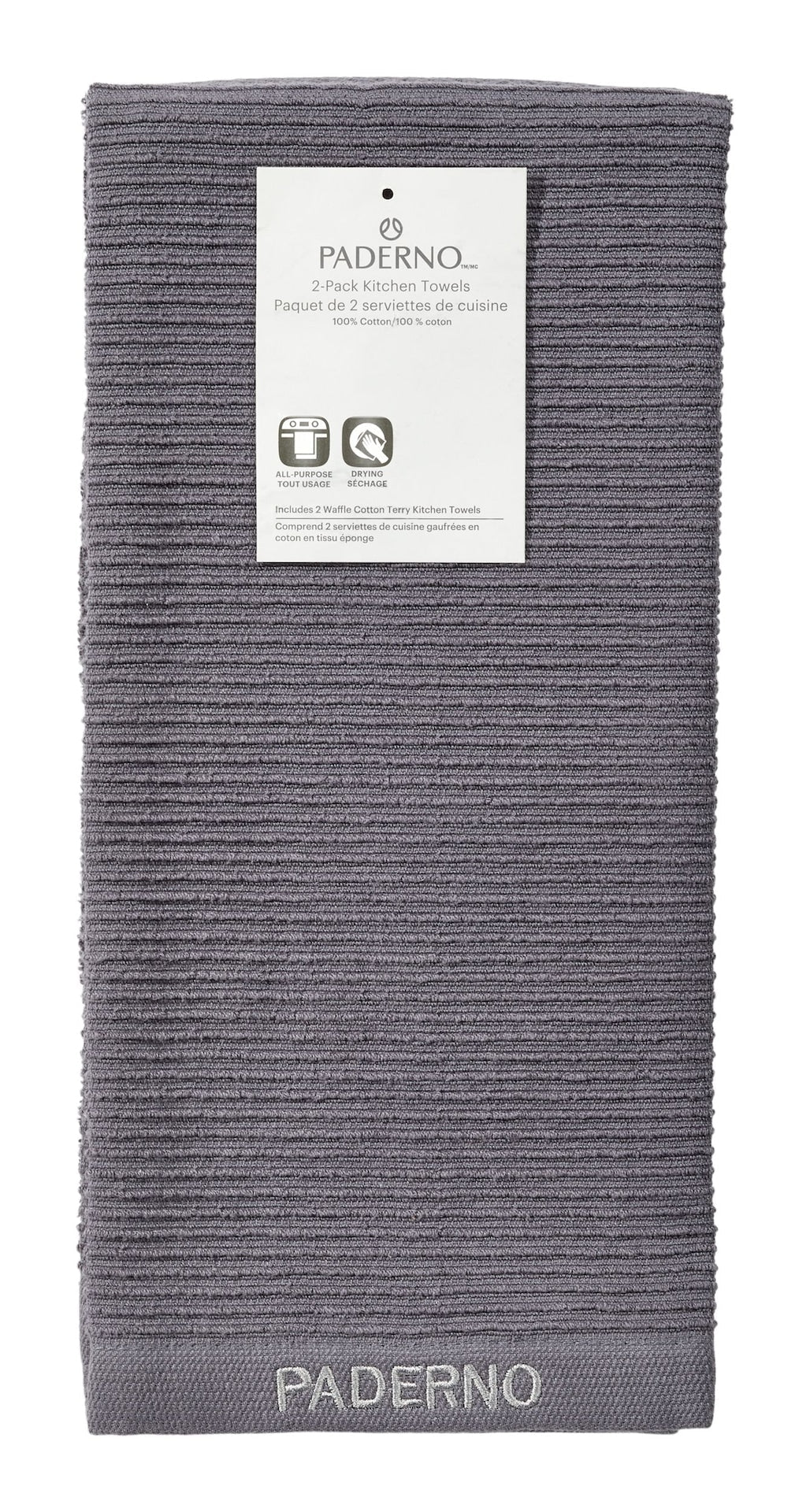 All-Purpose Ribbed Cotton Terry Kitchen Towels, Charcoal, 2-pk