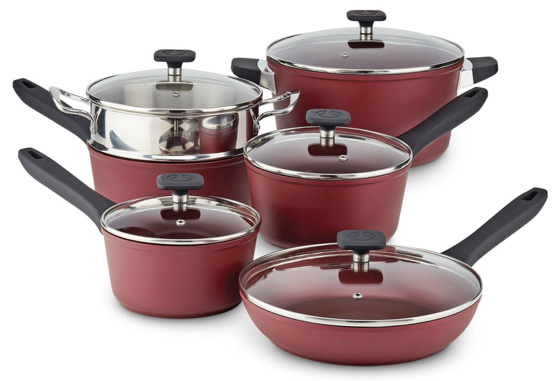 Classic Cookware Set, Non-Stick, Maroon, 11-pc X5527