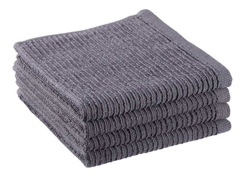 Ribbed Cotton Terry Square Dish Cloths, Charcoal, 4-pk E1040