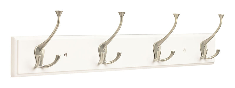 Stainless Steel 4-Tri Hook Rail, White/Silver, 27-in S0137