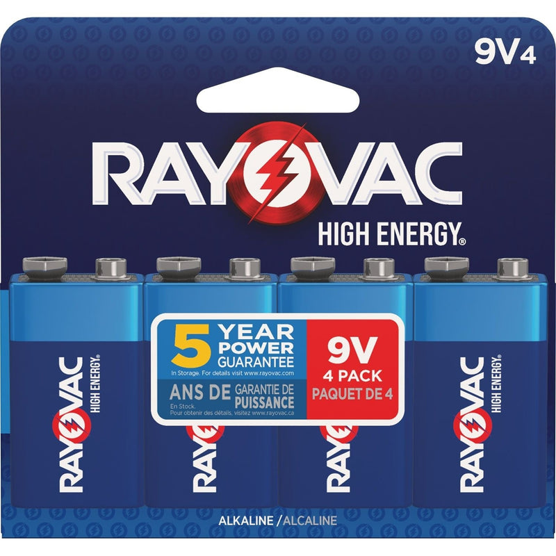HIGH ENERGY 9V/9 Volt Alkaline Batteries, Long Lasting, All Purpose, 4-pk M0073