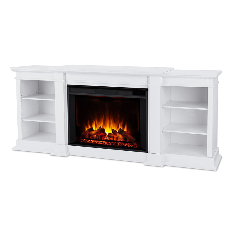 Eliot Grand Entertainment VividFlame Media Indoor Electric Fireplace TV Stand, 1500W, Includes Remote Control & Firebox, White C9189