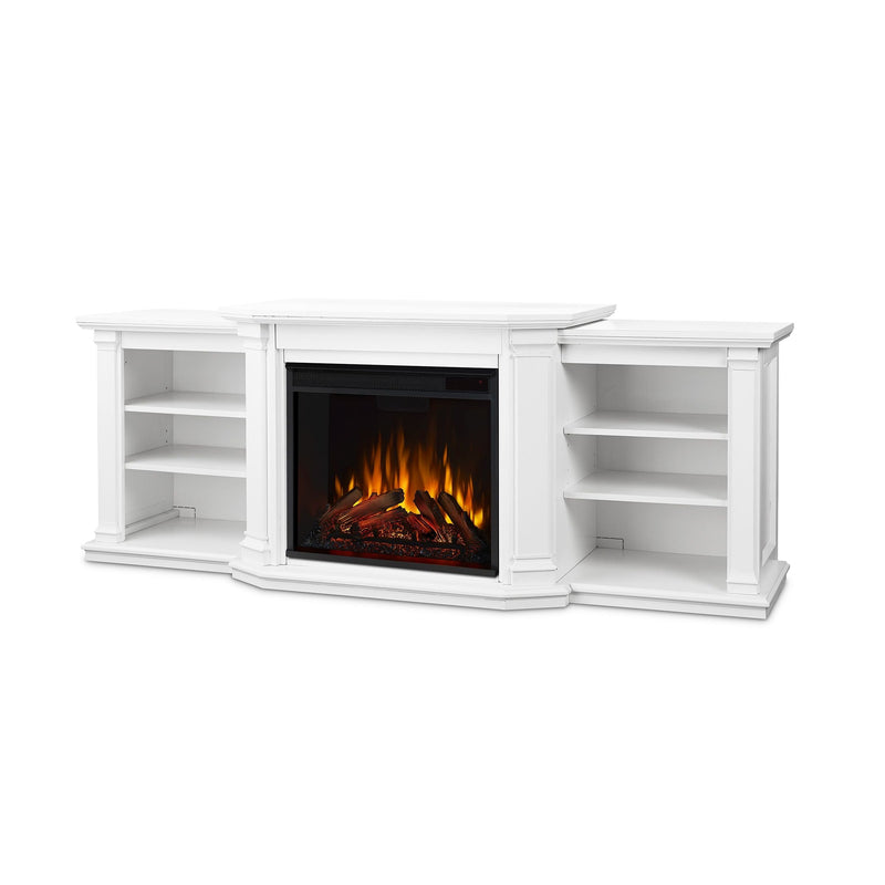Valmont Media Indoor Electric Fireplace TV Stand, 74-in, 1500W, Includes Remote Control & Firebox, White O2711