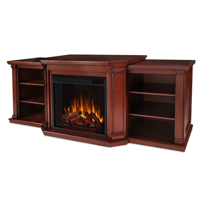 Valmont Media Indoor Electric Fireplace TV Stand, 74-in, 1500W, Includes Remote Control & Firebox, Dark Mahogany H1961