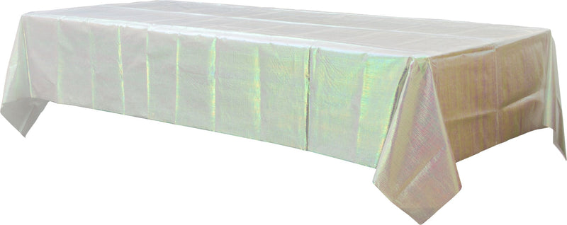 Rectangle Plastic Reusable Table Cover, Opalescent White,54x102-in, for Bachelorette/Bridal Shower/Mother's Day/Baby Shower Z5764