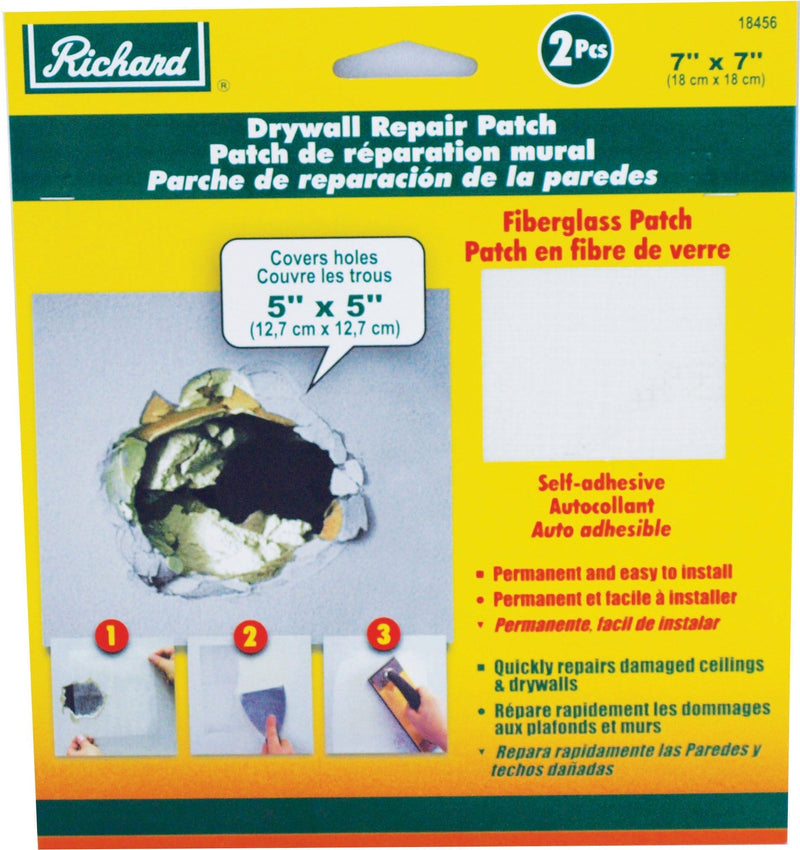 Permanent Self-Adhesive Fibreglass Mesh Drywall Repair Patch Tape, 7 x 7-in, 2-pk M9428