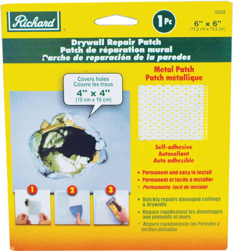 Self-Adhesive Metal-Reinforced Drywall & Ceiling Hole Repair Patch, 6 x 6-in R4726