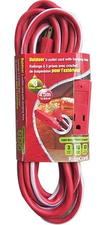 14-ft 7-in 16/3 Outdoor Extension Cord with 3 Grounded Outlets, Red/White/Green G5687