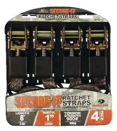 Ratchet Tie-Down Straps, 1-in x 8-ft (2.54 cm x 2.4 m), 4-pk H0415