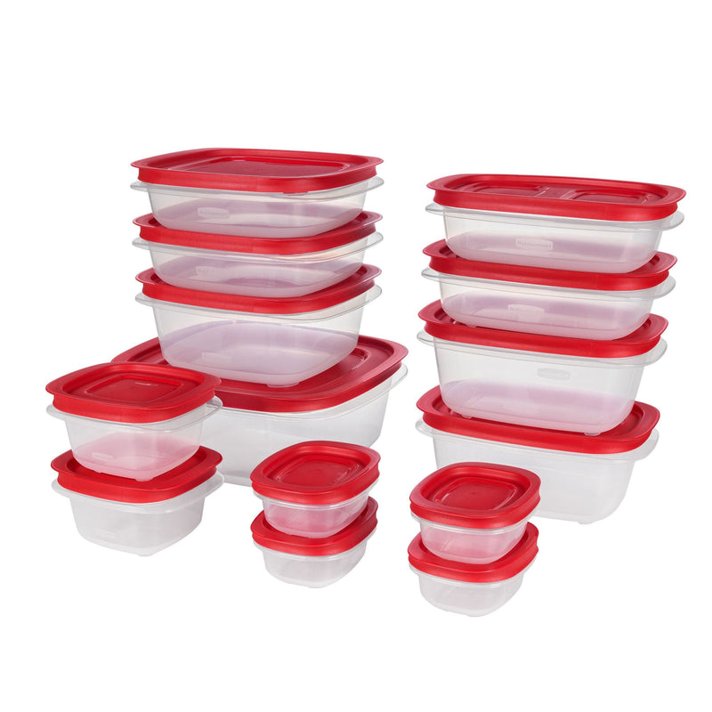 Easy Store Rectangular Plastic Food Storage Container Set, Microwave and Freezer Safe, 28-pc H9616