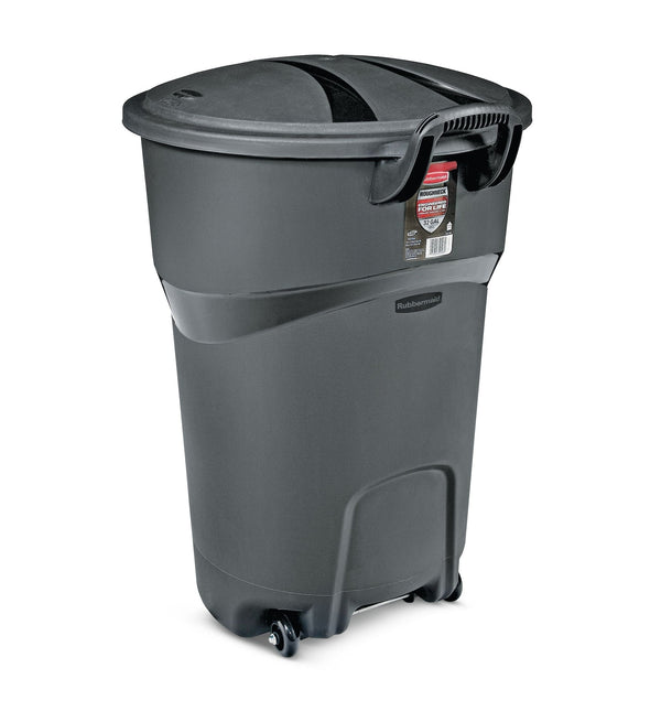 Plastic Circular Wheeled Garbage Can with Handle, Black, 121-L X2377