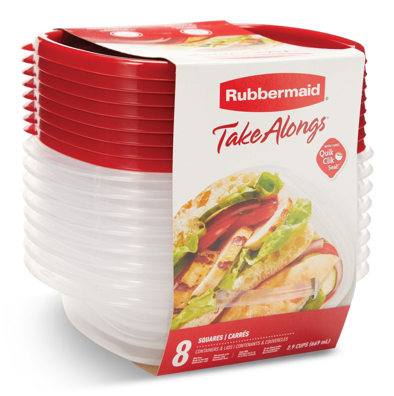 Square Plastic Food Storage Container with Lids, 669 mL (2.9 Cup), 8 Count G8966