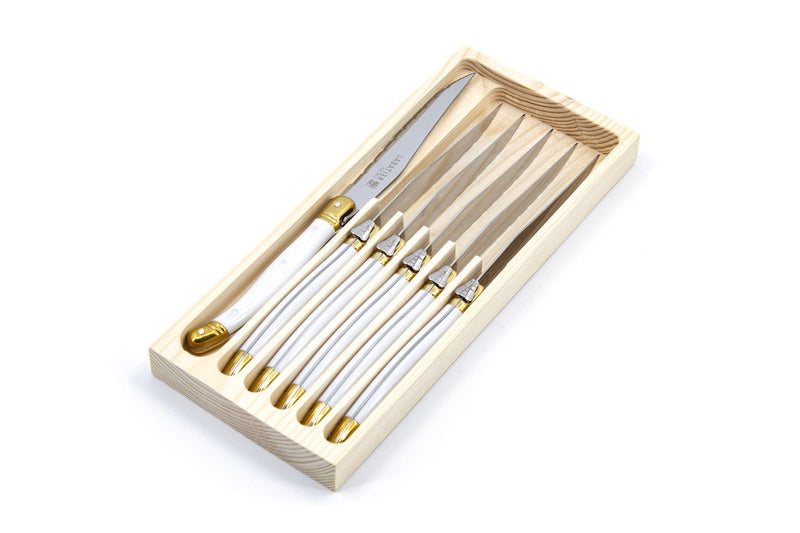 Laguiole Steak Knife Set, White/Gold, 6-pc Q9233