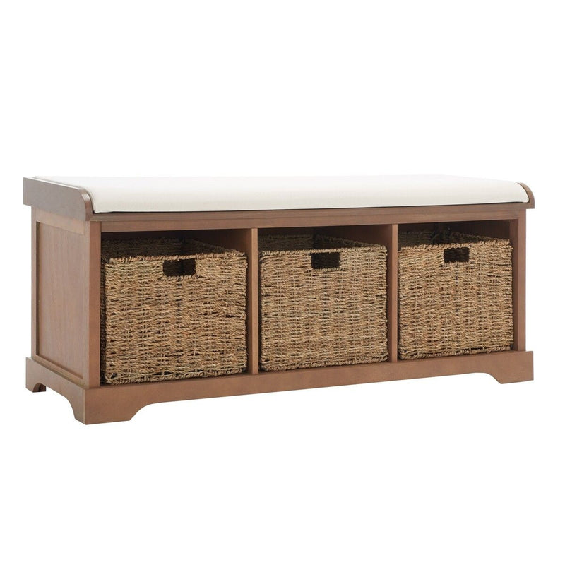 Lonan Wicker Storage Bench, Grey Wash/White, 16.1-in x 47-in x 19.9-in P4524