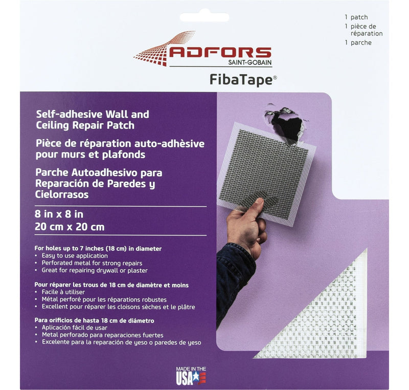 Self-Adhesive Wall & Ceiling Hole Repair Patch For Drywall & Plaster, 8 x 8-in A3155