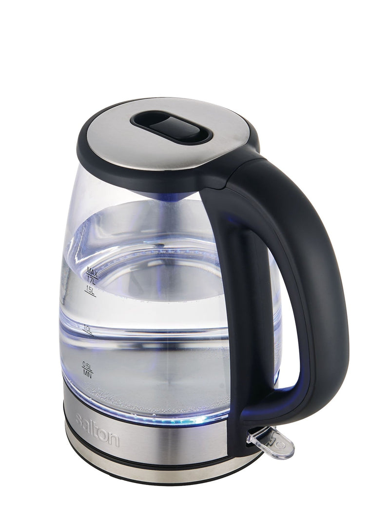 Cordless Electric Glass Kettle with Auto Shut Off, Black/Stainless Steel, 1.7-L F3650