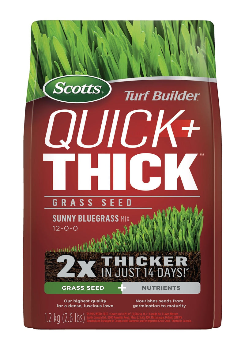 Turf Builder Quick + Thick Grass Seed Sunny Bluegrass Mix, 12-0-0, 1.2-kg X0285