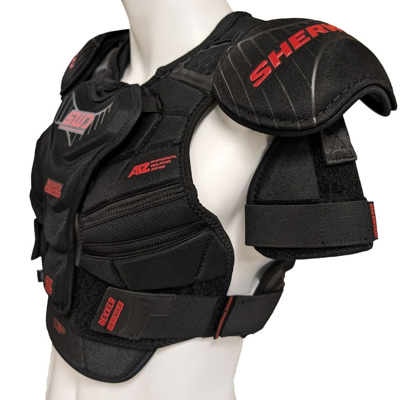 Rekker SWD Defender Hockey Shoulder Pads, Women, Black/Red, Assorted Sizes I6732