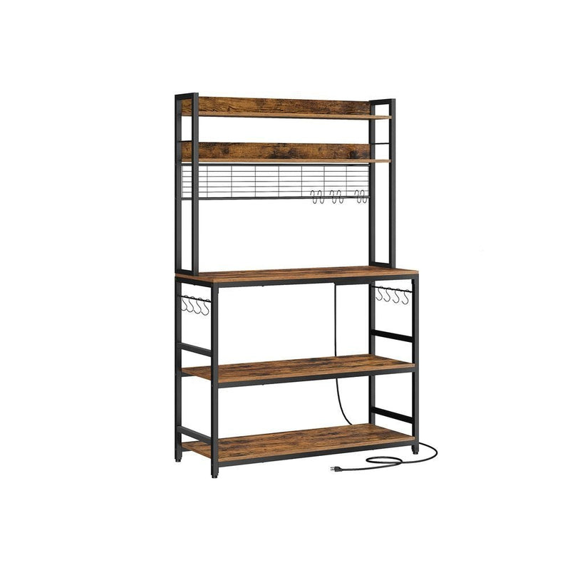 Home Rustic Brown Baker's Rack with 4 AC Outlets N2929
