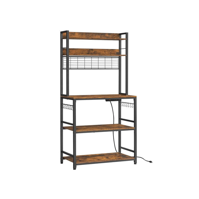 Home Rustic Brown Baker's Rack with Charging Station O4972