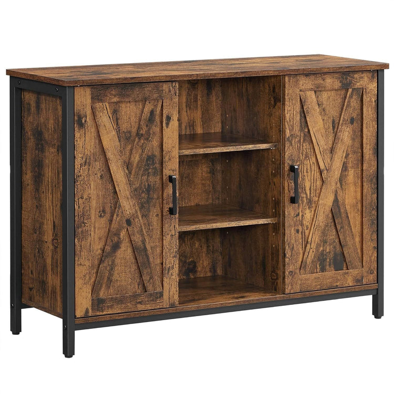 Home Rustic Brown Buffet Cabinet with Barn Doors C9359