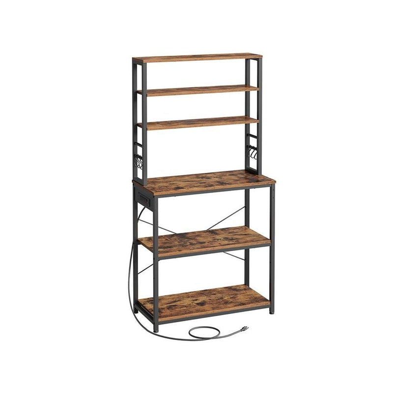 Home Small Rustic Brown Baker's Rack with 4 AC Outlets H0243