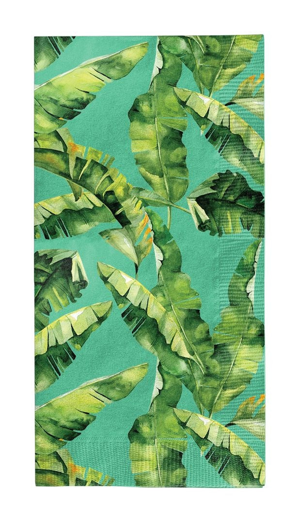 Palm Spring Rectangle Paper Disposable Guest Towel Napkins, Green, 8-in, 20-pk, 3-ply, for Summer Party K0300